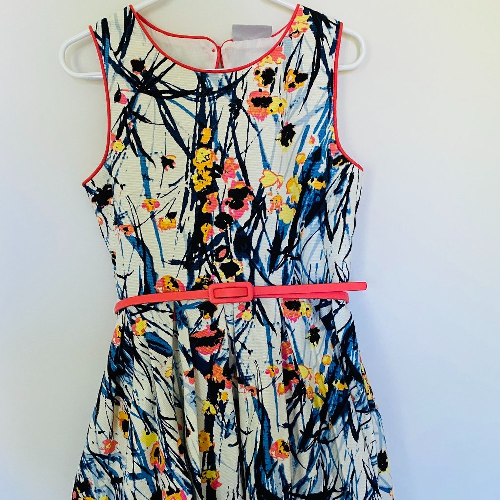 White Dress w/ Blue Paint Splash and Flower Design